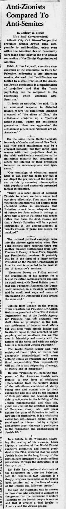 Anti-Zionists Compared To Anti-Semites — The Baltimore Sun, 17 October 1944