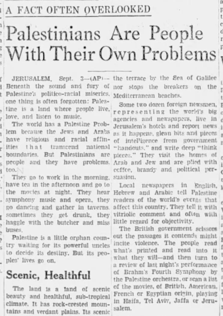 Palestinians Are People With Their Own Problems — Springfield Leader and Press, 3 September 1946