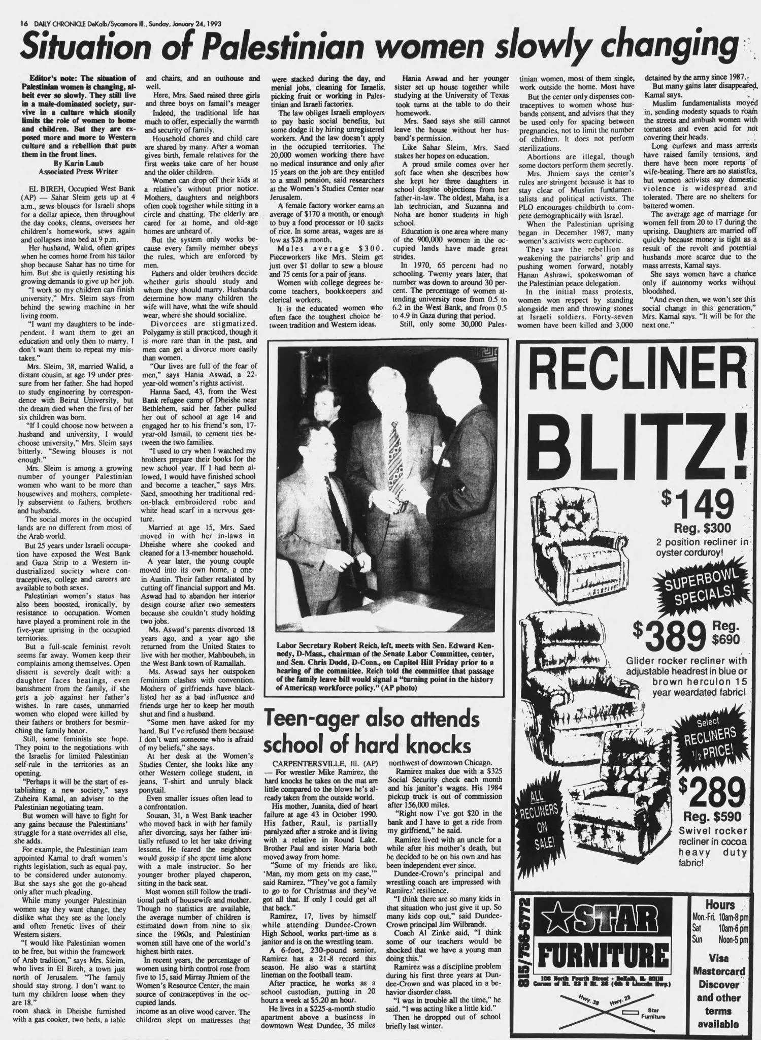 Situation of Palestinian women slowly changing &mdash; Daily Chronicle, 24 January 1993