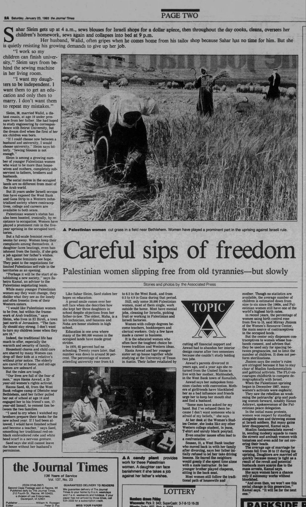 Careful sips of freedom &mdash; The Journal Times, 23 January 1993