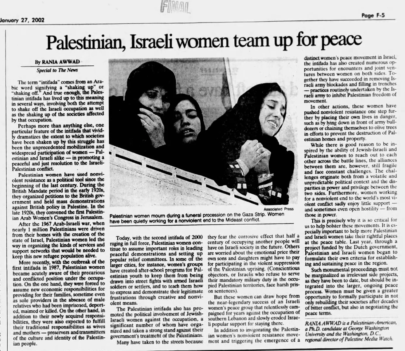 Palestinian, Israeli women team up for peace &mdash; The Buffalo News, 27 January 2002
