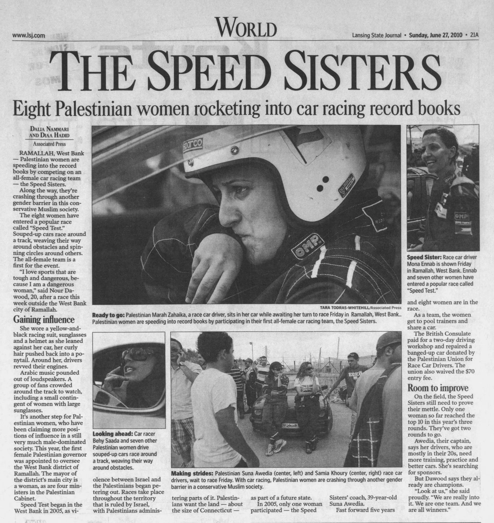 The Speed Sisters &mdash; Lansing State Journal, 27 June 2010