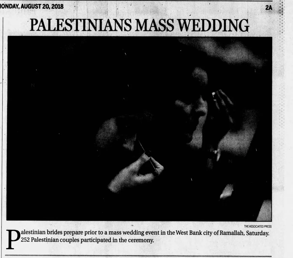 PALESTINIANS MASS WEDDING &mdash; Hickory Daily Record, 20 August 2018