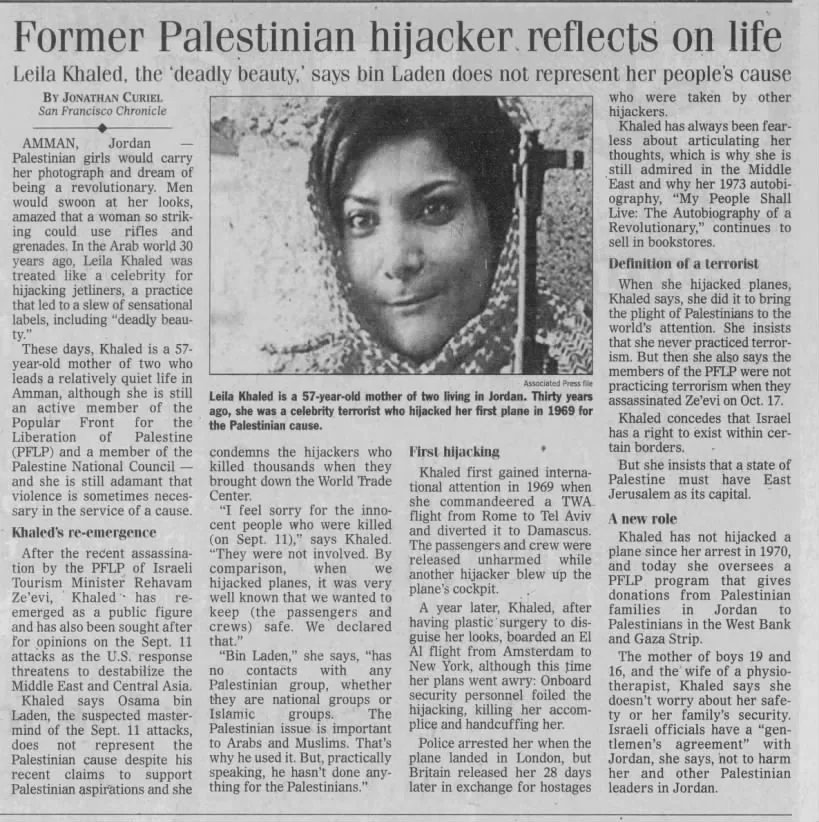Former Palestinian hijacker reflects on life — Corpus Christi Caller Times, 4 November 2001
