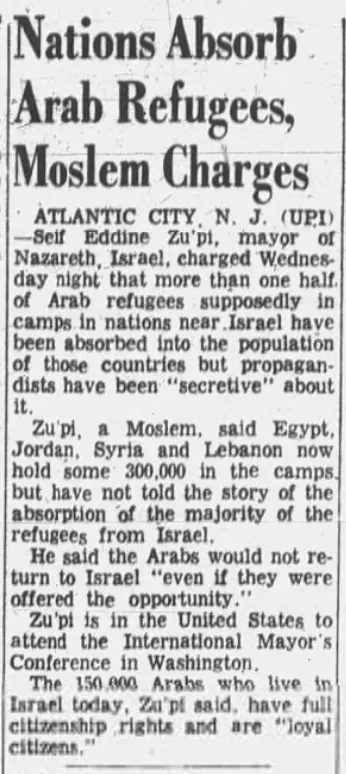 Nations Absorb Arab Refugees, Moslem Charges — Evening Express, 8 June 1961