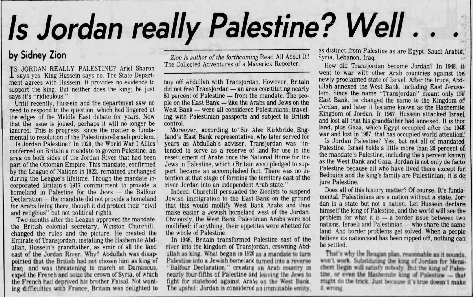 Is Jordan really Palestine? Well . . . — Houston Chronicle, 8 October 1982