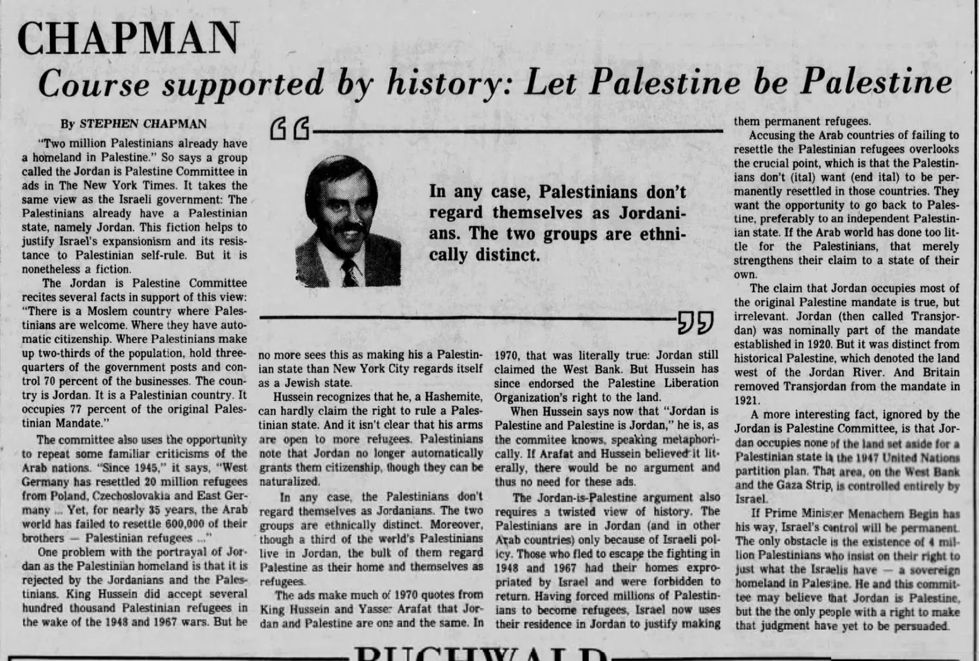 Course supported by history: Let Palestine be Palestine — The Morning Union, 19 April 1983