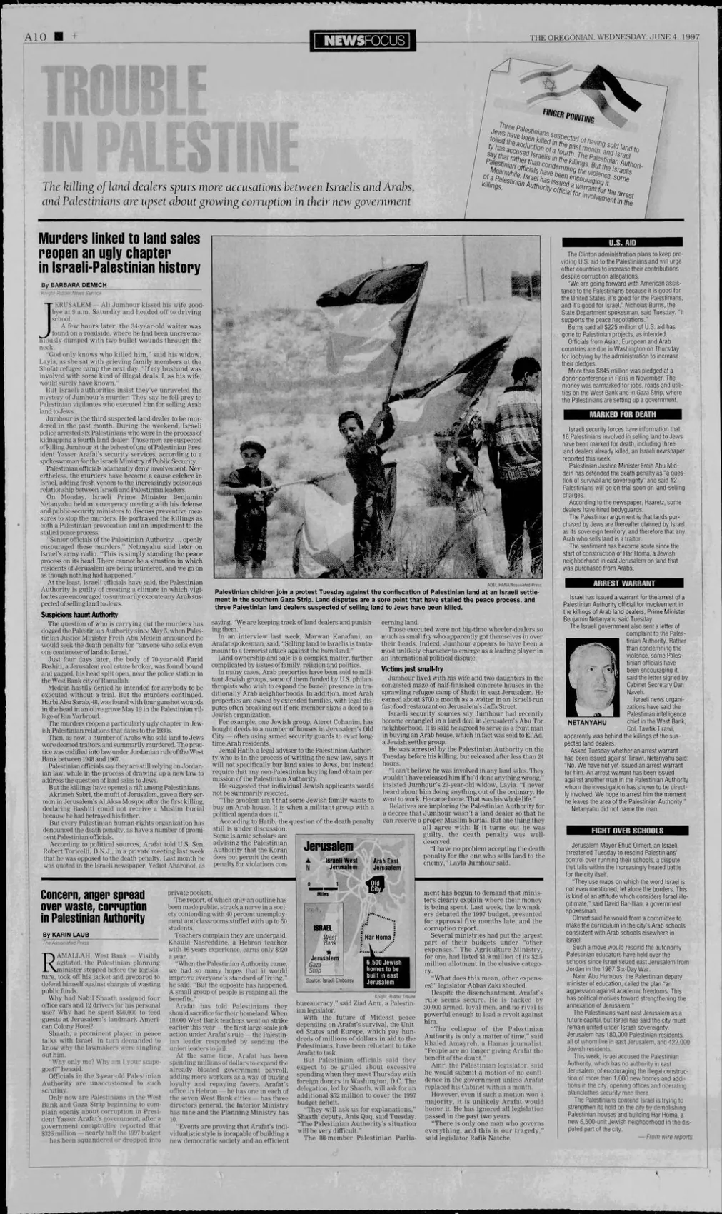 Murders linked to land sales reopen an ugly chapter in Israeli-Palestinian history — The Oregonian, 4 June 1997
