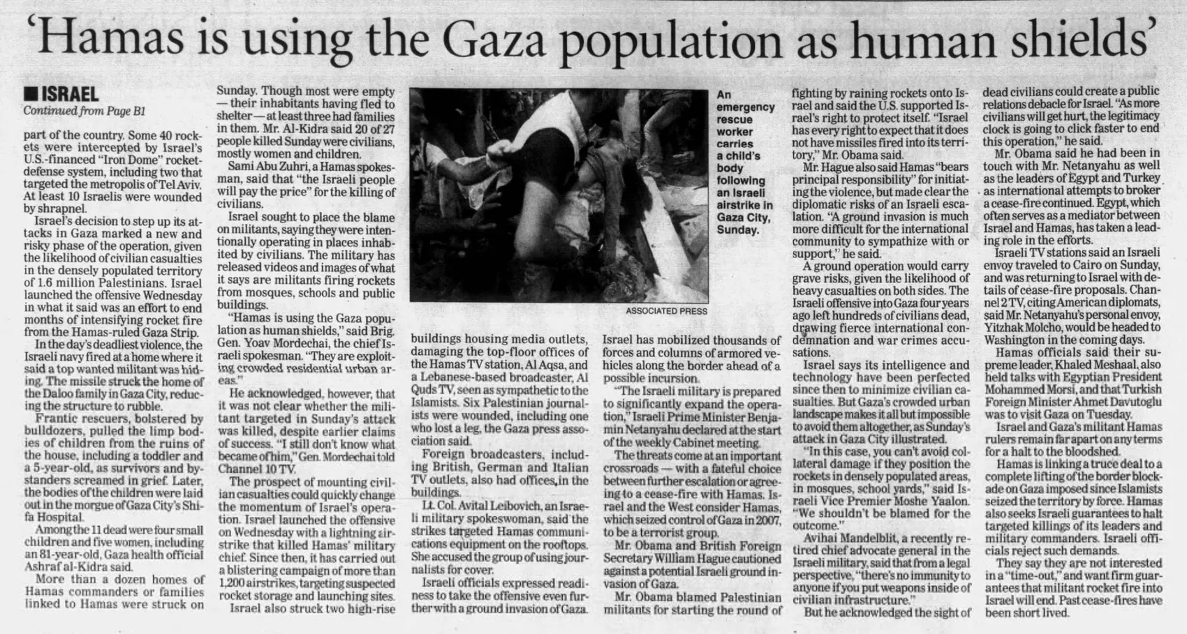 ‘Hamas is using the Gaza population as human shields’ — Santa Barbara News-Press, 19 November 2012