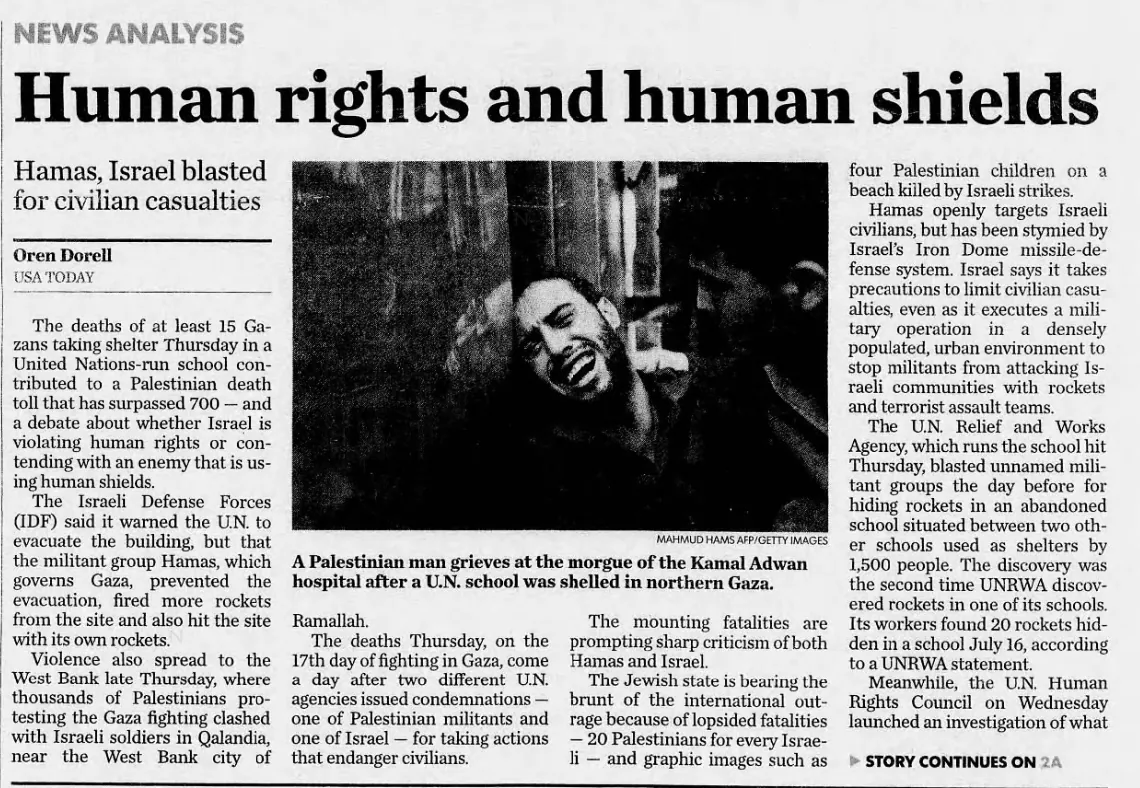 Human rights and human shields — USA Today, 25 July 2014
