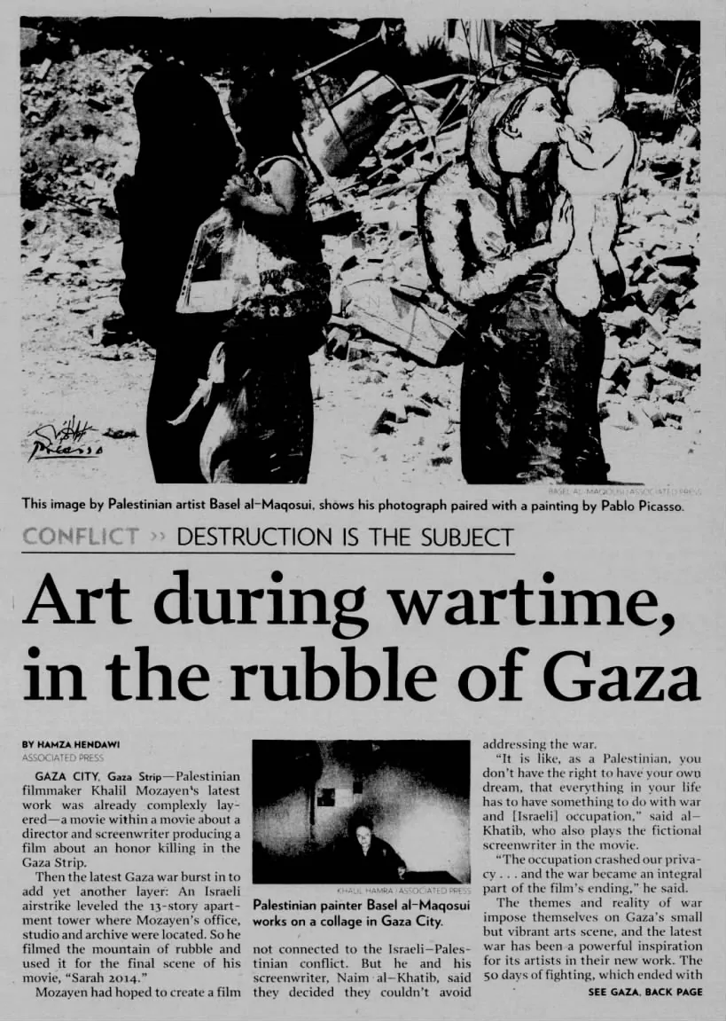 Art during wartime, in the rubble of Gaza — The Free Lance-Star, 19 September 2014