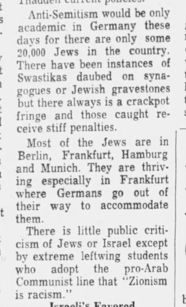 (newspaper clipping, West Germany) — The Times, 20 August 1969