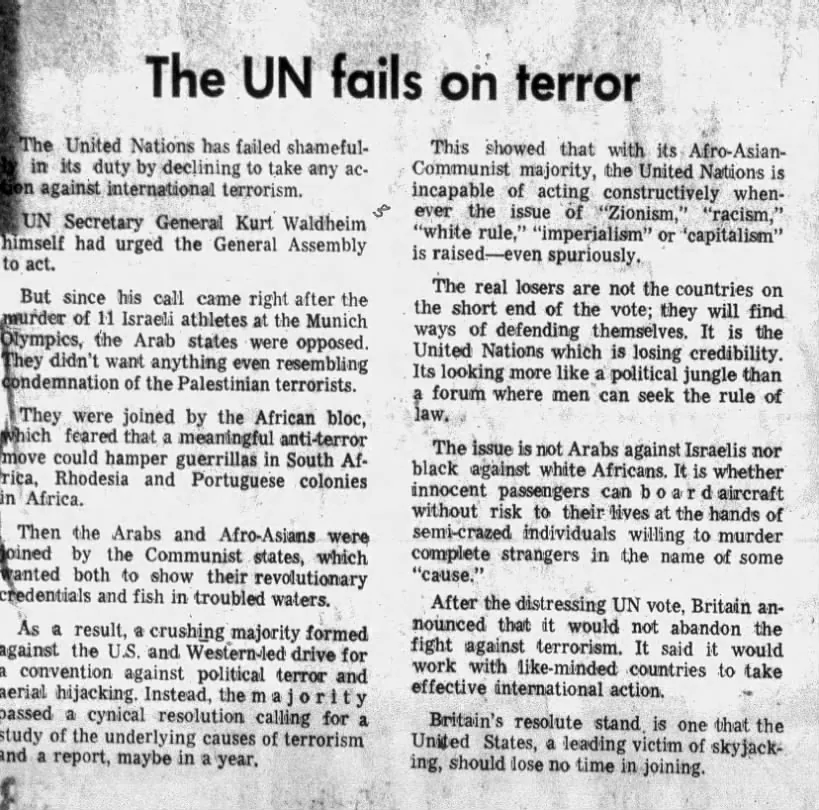 The UN fails on terror — The Cleveland Press, 13 December 1972