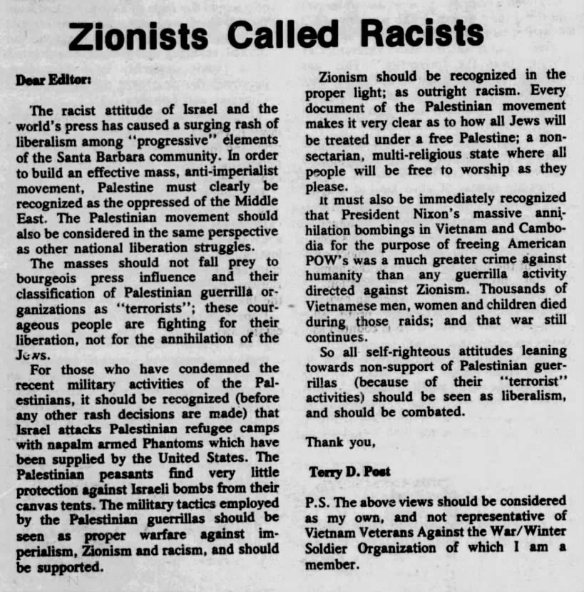 Zionists Called Racists — Santa Barbara Independent, 24 May 1974