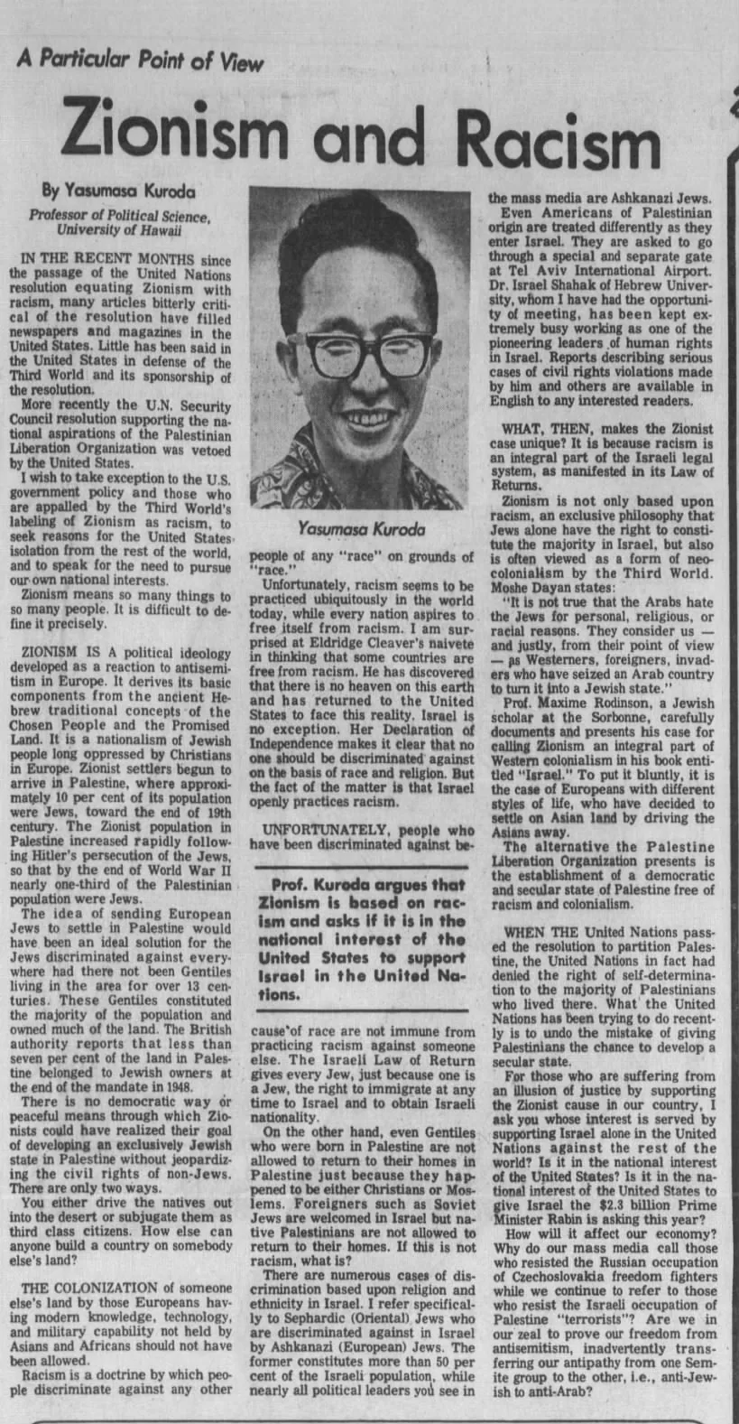 Zionism and Racism — Honolulu Star-Bulletin, 12 March 1976
