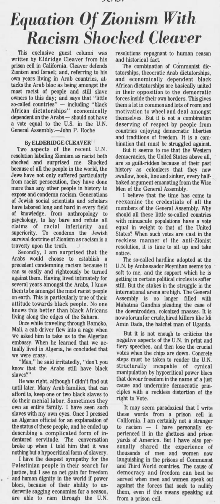 Equation Of Zionism With Racism Shocked Cleaver — Paducah Sun, 13 January 1976