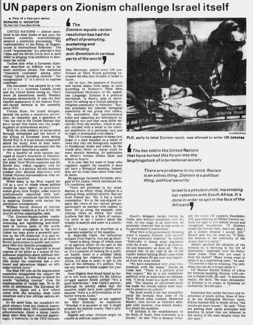 UN papers on Zionism challenge Israel itself — Miami News, 29 January 1980