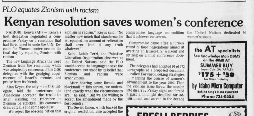Kenyan resolution saves women’s conference — Times-News, 28 July 1985