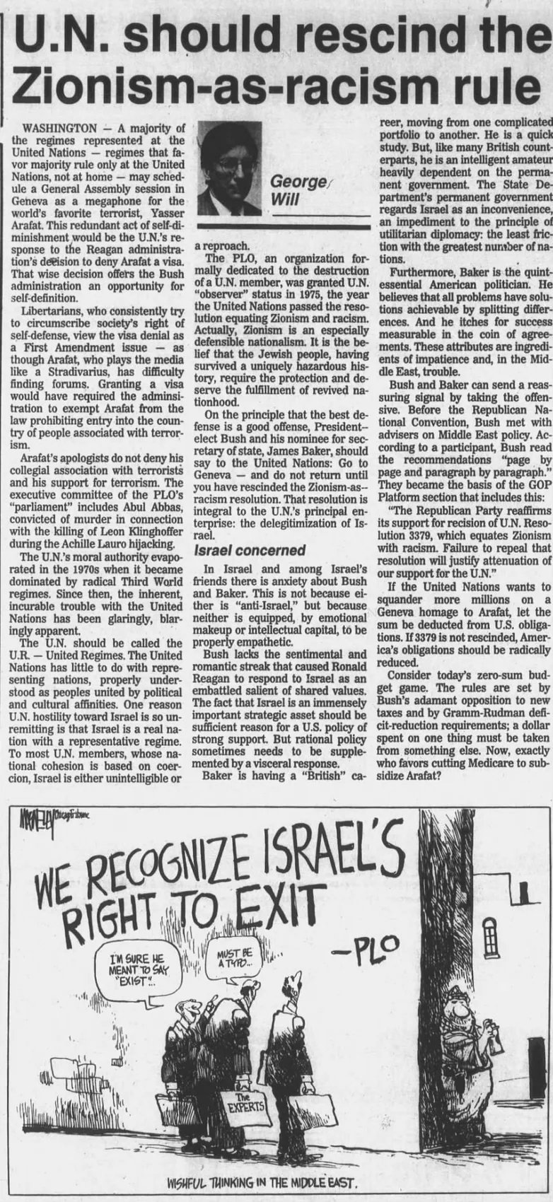 U.N. should rescind the Zionism-as-racism rule — The Rock Island Argus, 1 December 1988